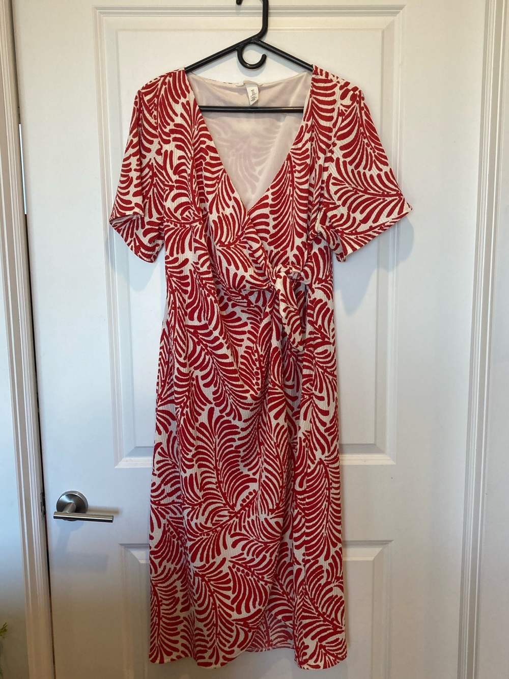 Maternity bump friendly Red and White Wrap Midi Dress - Women's Summer Dress